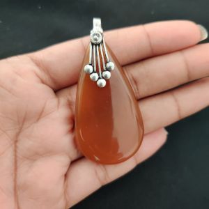 Navrabeads Premium Quality Lace Agate Pendant(1 to 1.5") for Women | Silver Finish