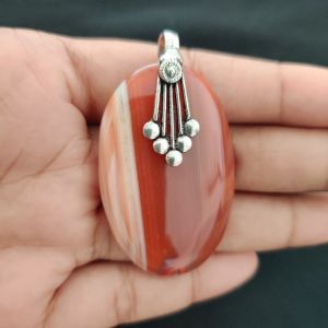 Navrabeads Premium Quality Lace Agate Pendant(1 to 1.5") for Women | Silver Finish