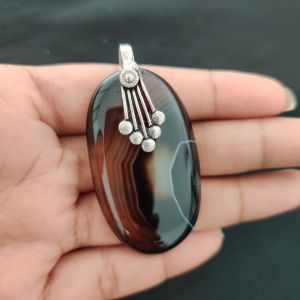Navrabeads Premium Quality Lace Agate Pendant(1 to 1.5") for Women | Silver Finish