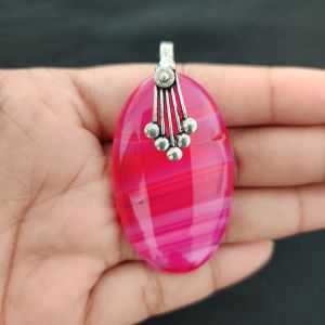 Navrabeads Premium Quality Lace Agate Pendant(1 to 1.5") for Women | Silver Finish