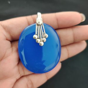 Navrabeads Premium Quality Lace Agate Pendant(1 to 1.5") for Women | Silver Finish