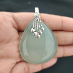 Navrabeads Premium Quality Lace Agate Pendant(1 to 1.5") for Women | Silver Finish