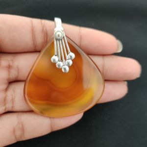 Navrabeads Premium Quality Lace Agate Pendant(1 to 1.5") for Women | Silver Finish