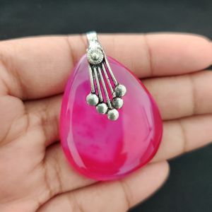 Navrabeads Premium Quality Lace Agate Pendant(1 to 1.5") for Women | Silver Finish