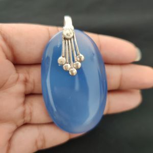 Navrabeads Premium Quality Lace Agate Pendant(1 to 1.5") for Women | Silver Finish