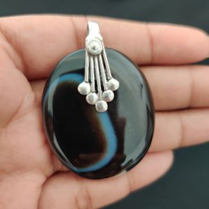 Navrabeads Premium Quality Lace Agate Pendant(1 to 1.5") for Women | Silver Finish