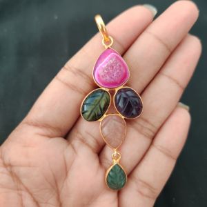 Navrabeads Mix Gemstone Pendants, 5 Stones | Gold Finish | Elegant Gemstone Pendant Set for Jewellery Making & DIY Designs