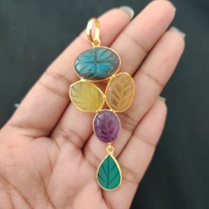 Navrabeads Mix Gemstone Pendants, 5 Stones | Gold Finish | Elegant Gemstone Pendant Set for Jewellery Making & DIY Designs