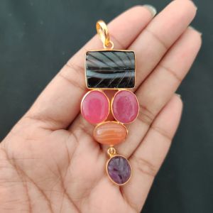 Navrabeads Mix Gemstone Pendants, 5 Stones | Gold Finish | Elegant Gemstone Pendant Set for Jewellery Making & DIY Designs