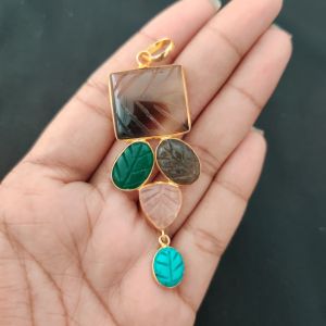 Navrabeads Mix Gemstone Pendants, 5 Stones | Gold Finish | Elegant Gemstone Pendant Set for Jewellery Making & DIY Designs