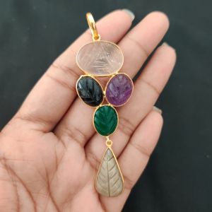 Navrabeads Mix Gemstone Pendants, 5 Stones | Gold Finish | Elegant Gemstone Pendant Set for Jewellery Making & DIY Designs