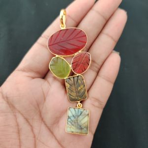 Navrabeads Mix Gemstone Pendants, 5 Stones | Gold Finish | Elegant Gemstone Pendant Set for Jewellery Making & DIY Designs