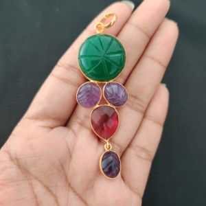 Navrabeads Mix Gemstone Pendants, 5 Stones | Gold Finish | Elegant Gemstone Pendant Set for Jewellery Making & DIY Designs