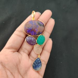 Navrabeads Mix Gemstone Pendants, 5 Stones | Gold Finish | Elegant Gemstone Pendant Set for Jewellery Making & DIY Designs