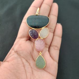 Navrabeads Mix Gemstone Pendants, 5 Stones | Gold Finish | Elegant Gemstone Pendant Set for Jewellery Making & DIY Designs