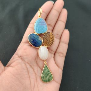 Navrabeads Mix Gemstone Pendants, 5 Stones | Gold Finish | Elegant Gemstone Pendant Set for Jewellery Making & DIY Designs