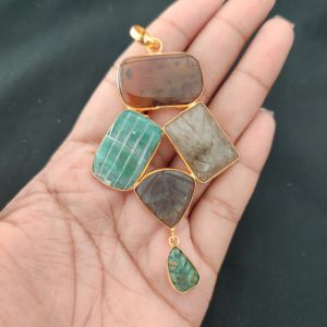 Navrabeads Mix Gemstone Pendants, 5 Stones | Gold Finish | Elegant Gemstone Pendant Set for Jewellery Making & DIY Designs