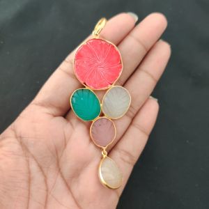 Navrabeads Mix Gemstone Pendants, 5 Stones | Gold Finish | Elegant Gemstone Pendant Set for Jewellery Making & DIY Designs