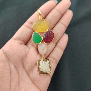 Navrabeads Mix Gemstone Pendants, 5 Stones | Gold Finish | Elegant Gemstone Pendant Set for Jewellery Making & DIY Designs