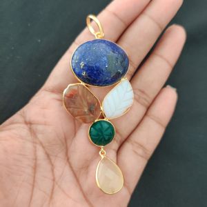 Navrabeads Mix Gemstone Pendants, 5 Stones | Gold Finish | Elegant Gemstone Pendant Set for Jewellery Making & DIY Designs