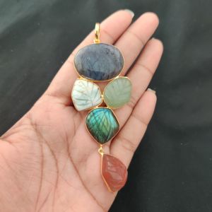 Navrabeads Mix Gemstone Pendants, 5 Stones | Gold Finish | Elegant Gemstone Pendant Set for Jewellery Making & DIY Designs