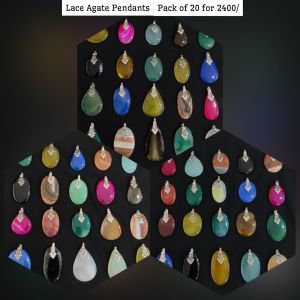 Pack of 20 pieces Premium Quality Lace Agate Pendants, Assorted, Gold Finish