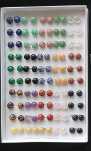 A Box of 50 pairs, Mixed Gemstone Stud Earrings, silver finish