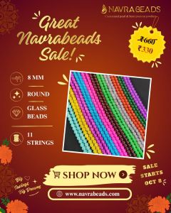 Navrabeads 8mm Assorted Pack of 11 Strings Plain Glass Beads for Jewellery Making | Round Smooth Dyed Beads for DIY Bracelets, Necklaces & Craft Supplies