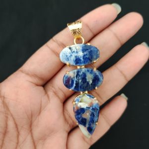 Navrabeads Premium Quality Natural 3 Step Gemstone Pendant Gold Finish with Anti-Tarnish Free Gold Polish for Women