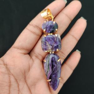 Navrabeads Premium Quality Natural 3 Step Gemstone Pendant Gold Finish with Anti-Tarnish Free Gold Polish for Women