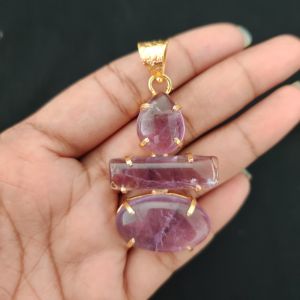 Navrabeads Premium Quality Natural 3 Step Gemstone Pendant Gold Finish with Anti-Tarnish Free Gold Polish for Women