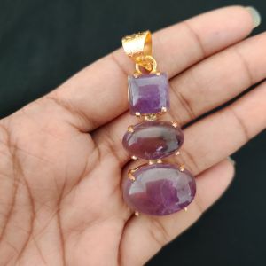 Navrabeads Premium Quality Natural 3 Step Gemstone Pendant Gold Finish with Anti-Tarnish Free Gold Polish for Women