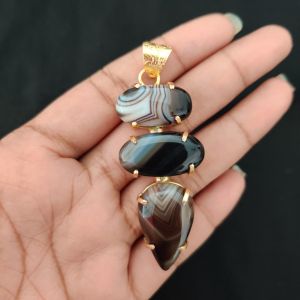 Navrabeads Premium Quality Natural 3 Step Gemstone Pendant Gold Finish with Anti-Tarnish Free Gold Polish for Women