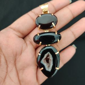 Navrabeads Premium Quality Natural 3 Step Gemstone Pendant Gold Finish with Anti-Tarnish Free Gold Polish for Women