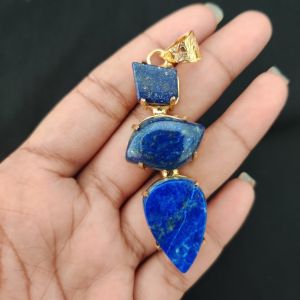 Navrabeads Premium Quality Natural 3 Step Gemstone Pendant Gold Finish with Anti-Tarnish Free Gold Polish for Women