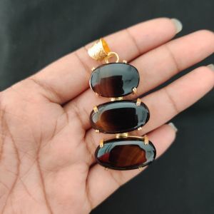Navrabeads Premium Quality Natural 3 Step Gemstone Pendant Gold Finish with Anti-Tarnish Free Gold Polish for Women