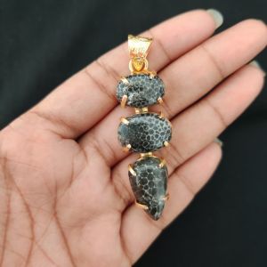 Navrabeads Premium Quality Natural 3 Step Gemstone Pendant Gold Finish with Anti-Tarnish Free Gold Polish for Women