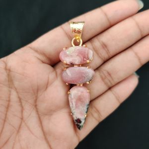 Navrabeads Premium Quality Natural 3 Step Gemstone Pendant Gold Finish with Anti-Tarnish Free Gold Polish for Women
