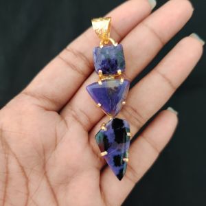 Navrabeads Premium Quality Natural 3 Step Gemstone Pendant Gold Finish with Anti-Tarnish Free Gold Polish for Women