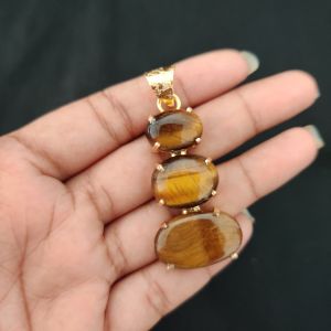 Navrabeads Premium Quality Natural 3 Step Gemstone Pendant Gold Finish with Anti-Tarnish Free Gold Polish for Women