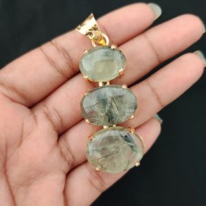Navrabeads Premium Quality Natural 3 Step Gemstone Pendant Gold Finish with Anti-Tarnish Free Gold Polish for Women