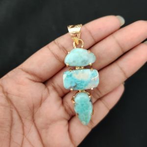 Navrabeads Premium Quality Natural 3 Step Gemstone Pendant Gold Finish with Anti-Tarnish Free Gold Polish for Women