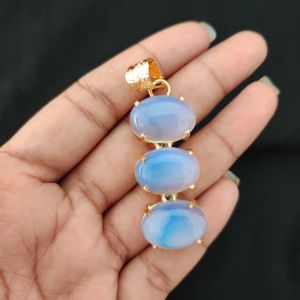 Navrabeads Premium Quality Natural 3 Step Gemstone Pendant Gold Finish with Anti-Tarnish Free Gold Polish for Women