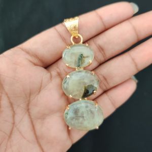 Navrabeads Premium Quality Natural 3 Step Gemstone Pendant Gold Finish with Anti-Tarnish Free Gold Polish for Women
