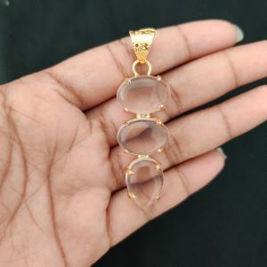 Navrabeads Premium Quality Natural 3 Step Gemstone Pendant Gold Finish with Anti-Tarnish Free Gold Polish for Women