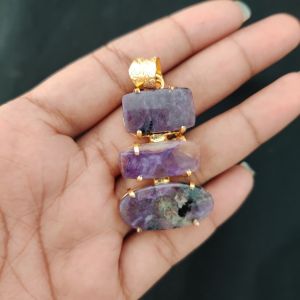 Navrabeads Premium Quality Natural 3 Step Gemstone Pendant Gold Finish with Anti-Tarnish Free Gold Polish for Women