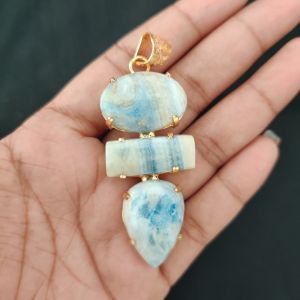 Navrabeads Premium Quality Natural 3 Step Gemstone Pendant Gold Finish with Anti-Tarnish Free Gold Polish for Women