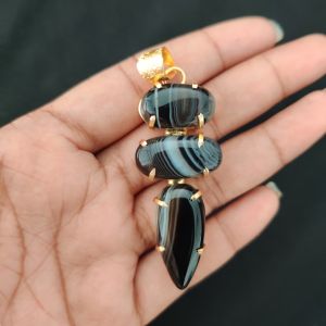 Navrabeads Premium Quality Natural 3 Step Gemstone Pendant Gold Finish with Anti-Tarnish Free Gold Polish for Women