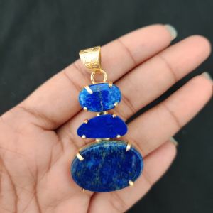 Navrabeads Premium Quality Natural 3 Step Gemstone Pendant Gold Finish with Anti-Tarnish Free Gold Polish for Women
