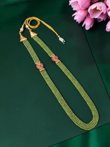 Navrabeads Green Ganda Perunda Kemp Pendant Necklace with CZ Beads | 24 Inches | Gold Rope Finish